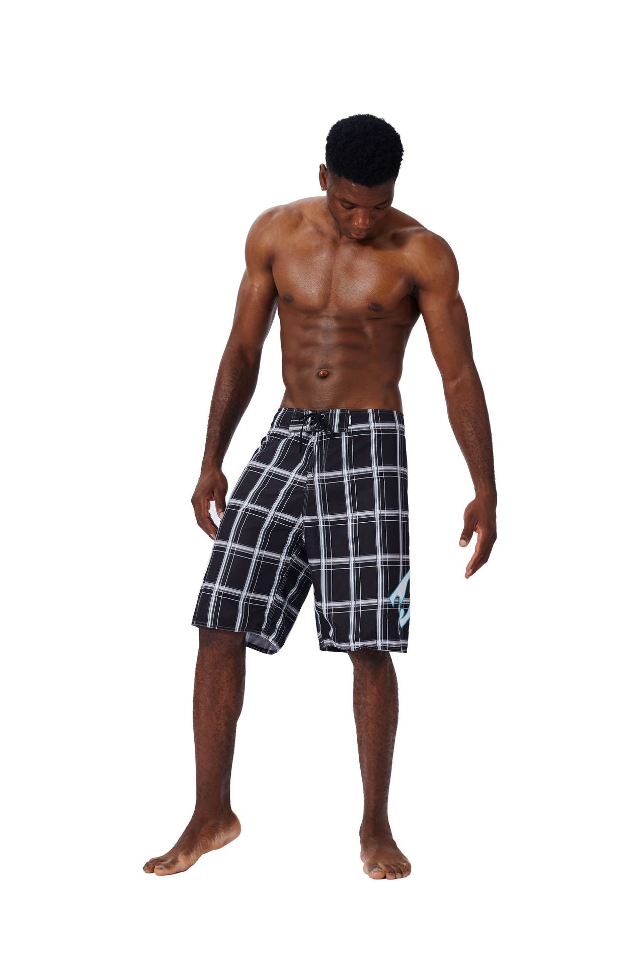 Checkered Black Athletic Surf Shorts