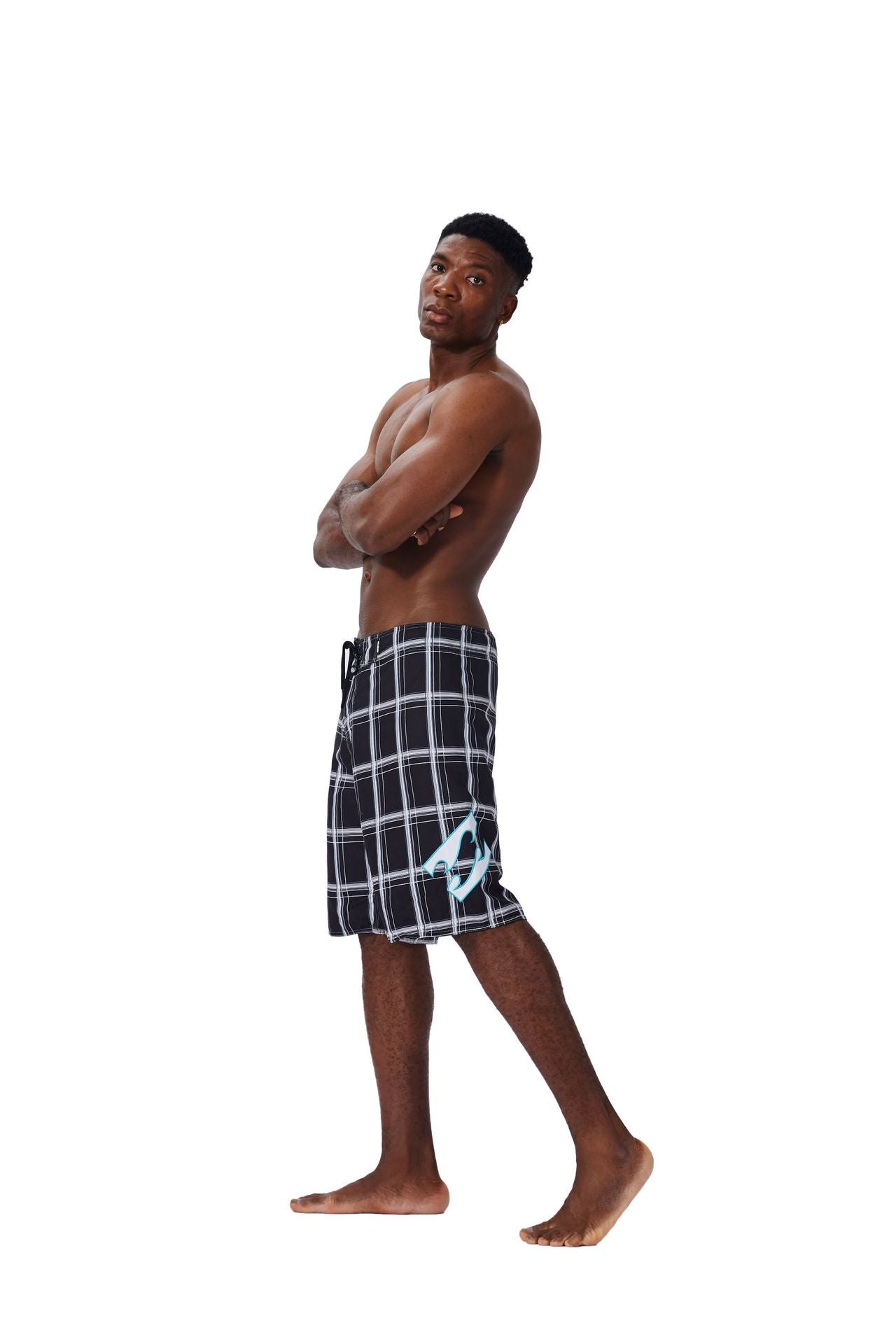 Checkered Black Athletic Surf Shorts